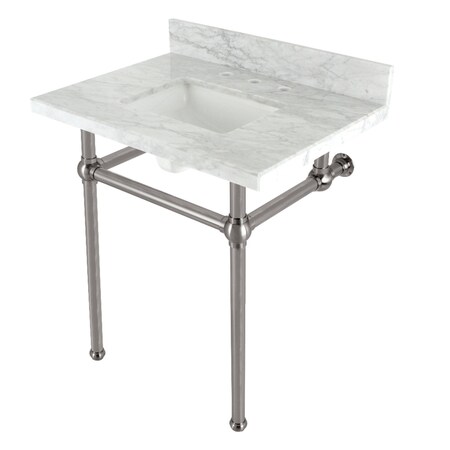 Kingston Brass 30 Console Sink with Brass Legs 8Inch, 3 Hole, Marble WhiteBrushed Nickel KVBH3022M8SQ8